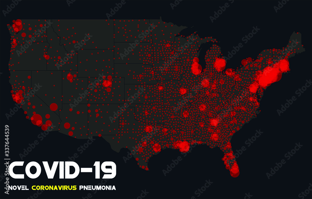 Map of the US infection with coronavirus COVID-19. Infection points on ...