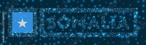 Somalia badge. Flag of Somalia in glowing network geometric style. Superb vector illustration.