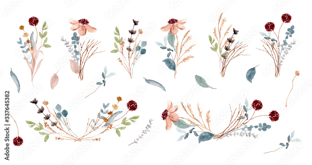 soft rustic floral arrangement watercolor collection