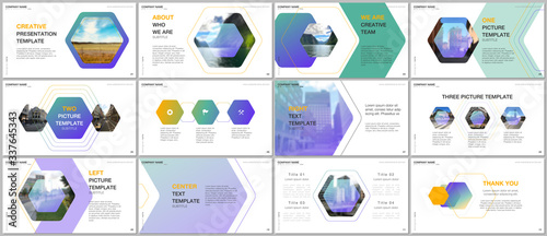 Minimal presentations design, portfolio vector templates with hexagonal design background, hexagon style pattern. Multipurpose template for presentation slide, flyer leaflet, brochure cover, report.
