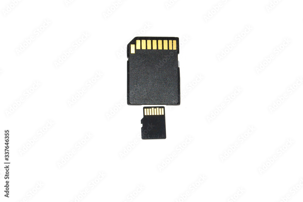 top view of micro sd card and adapter on white background top view of micro sd card and adapter on white background