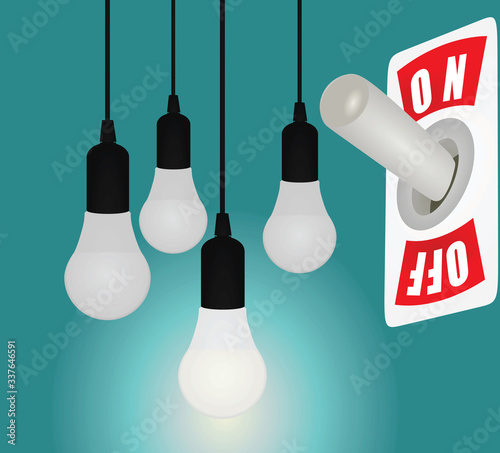Metallic switch with bulb. vector illustration