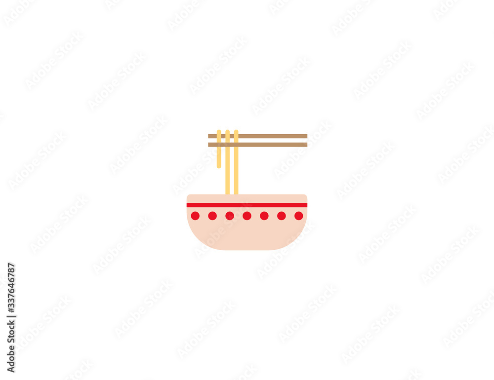 Noodles bowl with chopsticks vector flat icon. Isolated noodle steaming bowl emoji illustration 