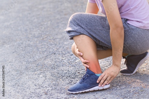 Runners have pain in the ankle area. May be due to inflammation of the muscles and bones.