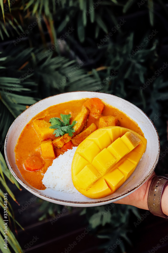 Tasty Mango chicken curry with rice