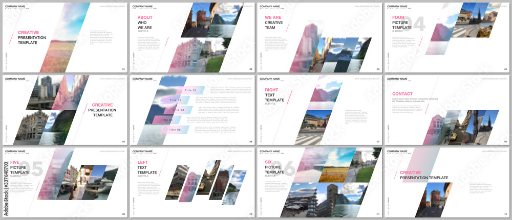 Minimal presentations design, portfolio vector templates with colorful gradient geometric background. Multipurpose template for presentation slide, flyer leaflet, brochure cover, report, advertising.