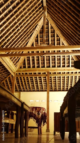 Yogyakarta, Indonesia - 11 April 2020: Interior of a traditional house building in Yogyakarta. This building is called Pendopo
