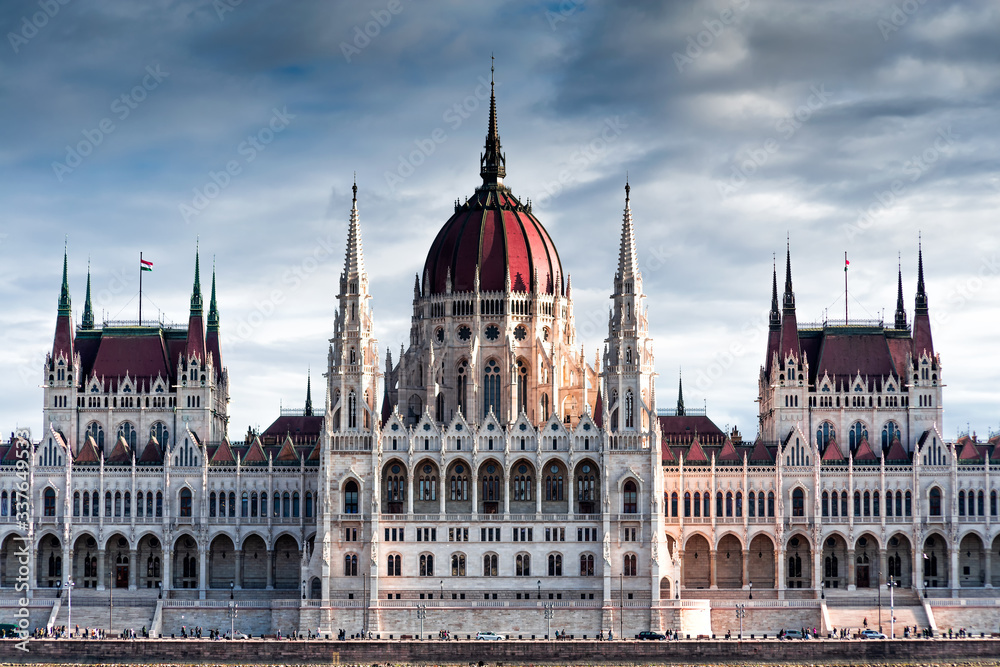 Front view of Hungarian Parliament building, Orszaghaz. Budapest, Hungary