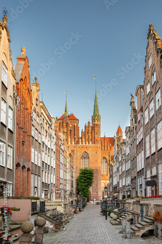 Empty Mariacka street in Gdansk old town at early morning, Poland