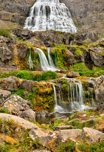 beautiful cascades of famlus Dynjandi waterfall, Westfjords, Iceland, Europe