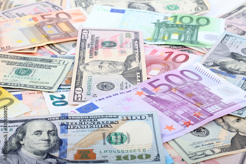 many dollar and euro banknote as background. many dollar and euro banknote as background.