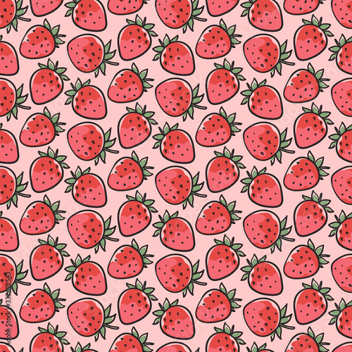 Seamless pattern with hand-drawn strawberries