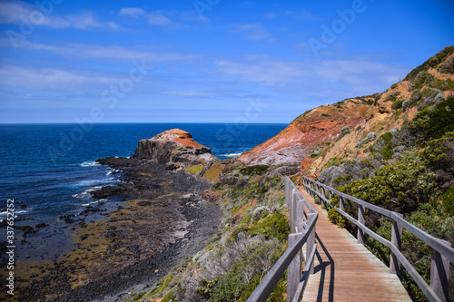 The walk path near the coast of the sea with clear blue sky background in Australia
