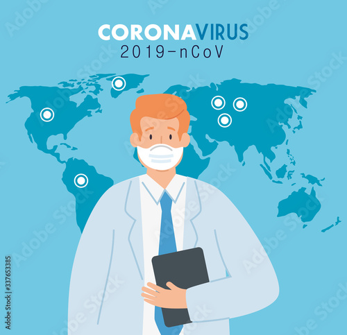doctor in poster of coronavirus 2019 ncov vector illustration design