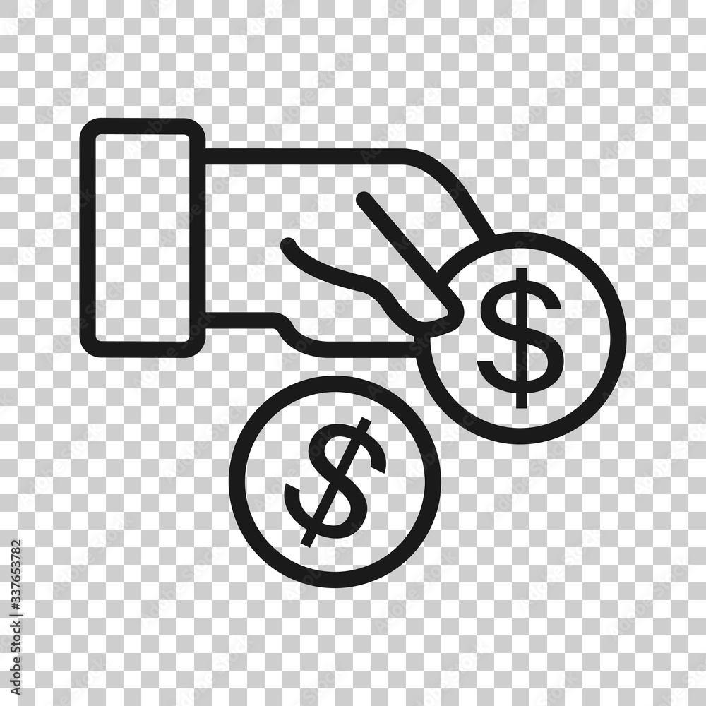 Remuneration icon in flat style. Money in hand vector illustration on white isolated background. Coin payroll business concept. Remuneration icon in flat style. Money in hand vector illustration on white isolated background. Coin payroll business concept.
