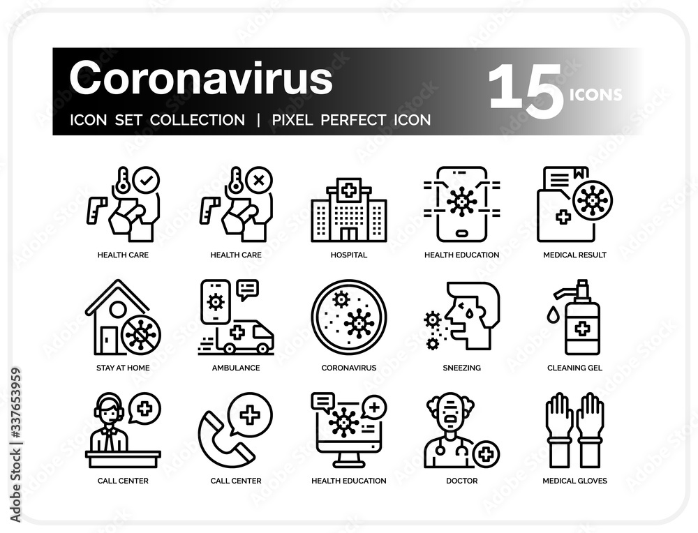 Coronavirus icons for web design, book, ads, app, project etc.