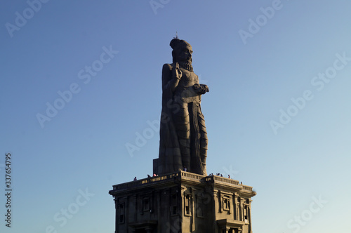 Thiruvalluvar Statue, Kanyakumari 10 March 2020. Monumental, 40m-high statue and pedestal, of eminent Tamil poet and philosopher, on a small island.