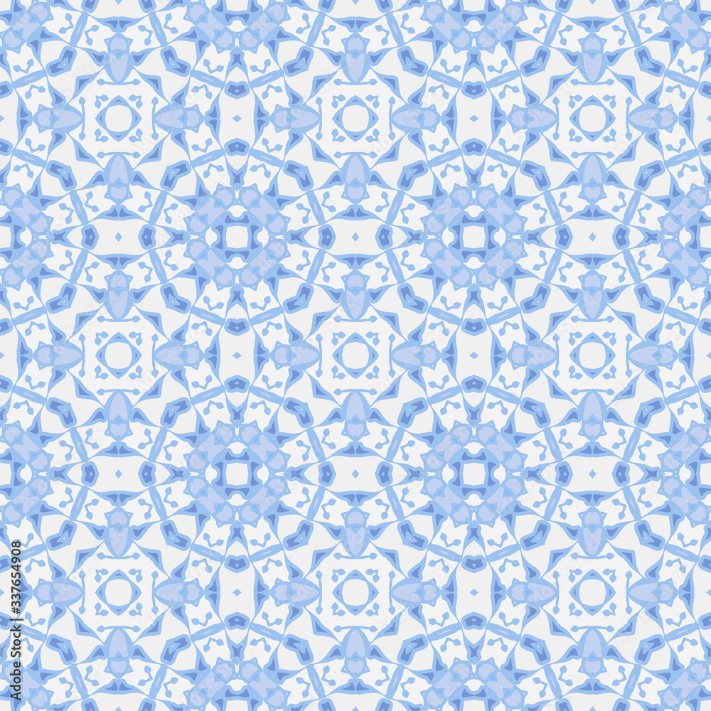  Trendy bright color seamless pattern in blue  for decoration, paper wallpaper, tiles, textiles, neckerchief, pillows. Home decor, interior design, cloth design.