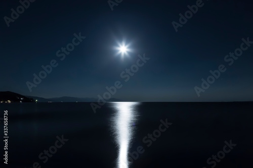 Moonlight night on lake Sevan in Armenia