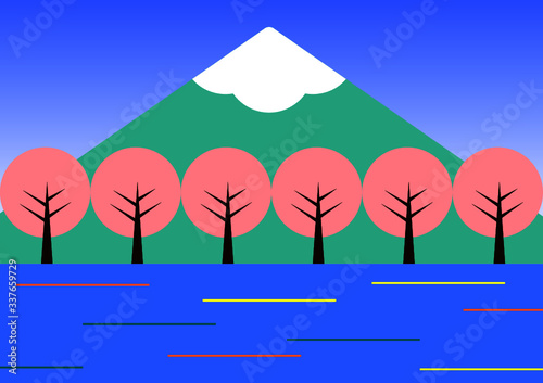 Illustration Background of Nature Mountain and Beach Landscape 
