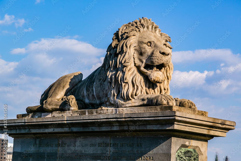 Lion detail of Chain Bridge Budapest-Hungary