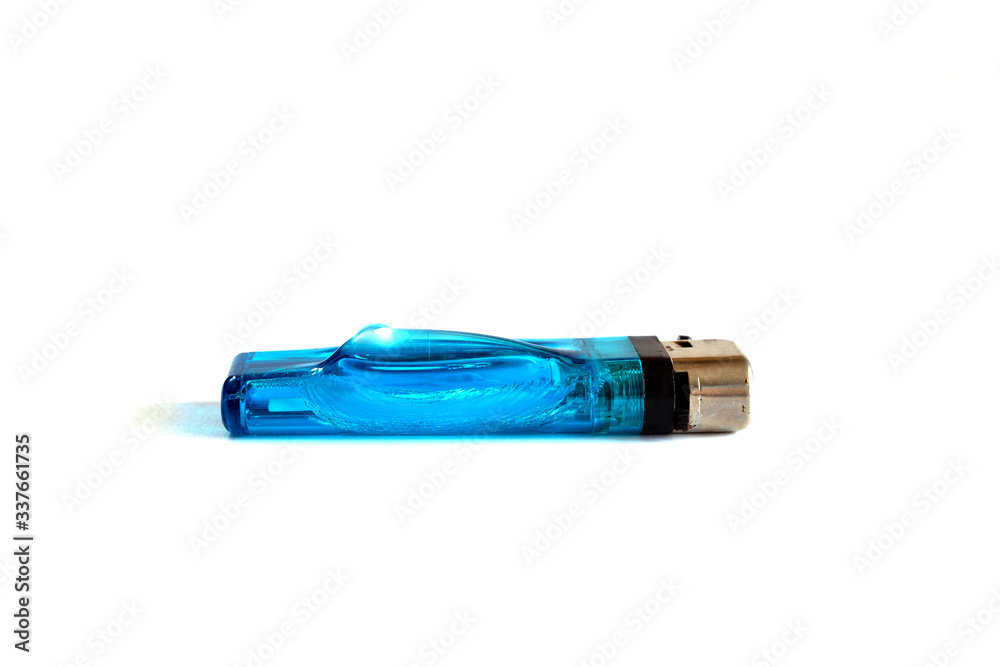 Blue lighter Damaged isolated on white background. Blue lighter Damaged isolated on white background.