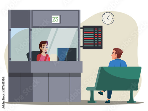 Vector character illustration bus ticket counter