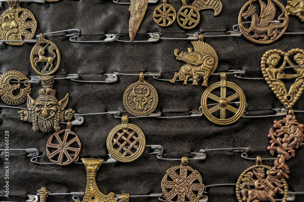 Fototapeta premium jewelry with Slavic and Scandinavian symbols on sale