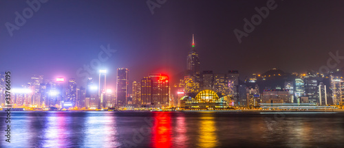 Night view  of Hong Kong skyline panorama 