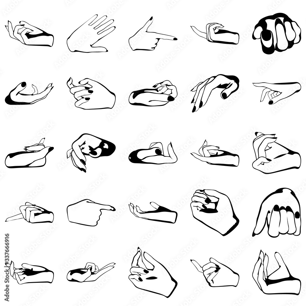 Obraz premium Female hands with manicure, vector set of beautiful woman hands isolated on white background