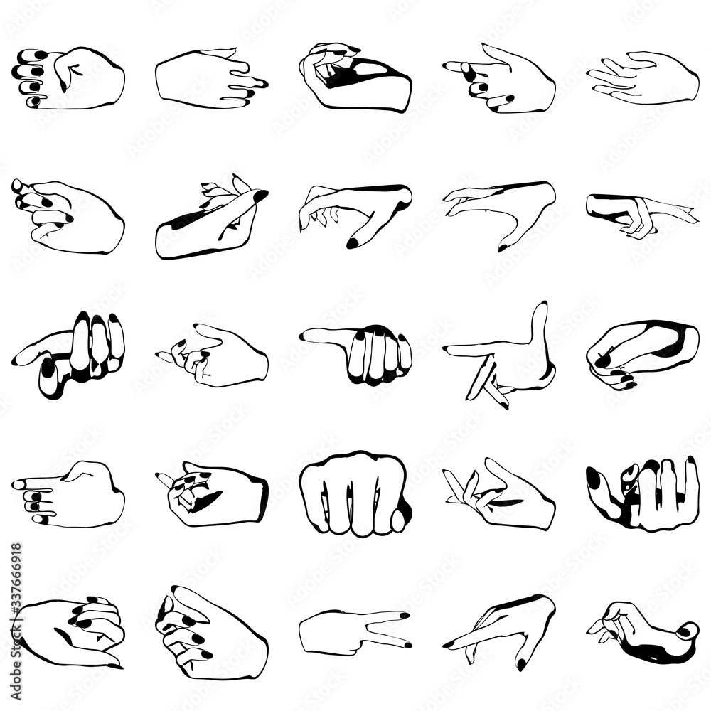 Fototapeta premium Female hands with manicure, vector set of beautiful woman hands isolated on white background
