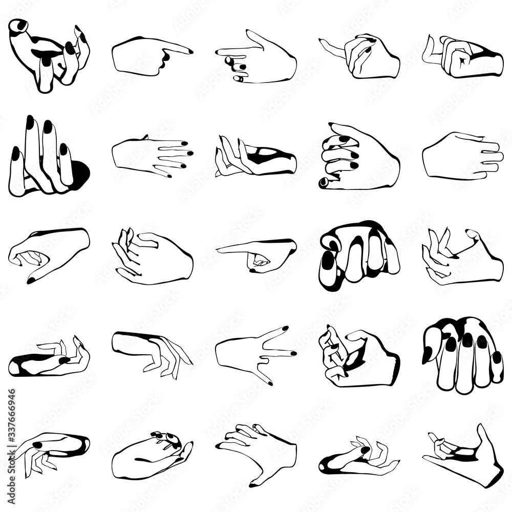 Fototapeta premium Female hands with manicure, vector set of beautiful woman hands isolated on white background