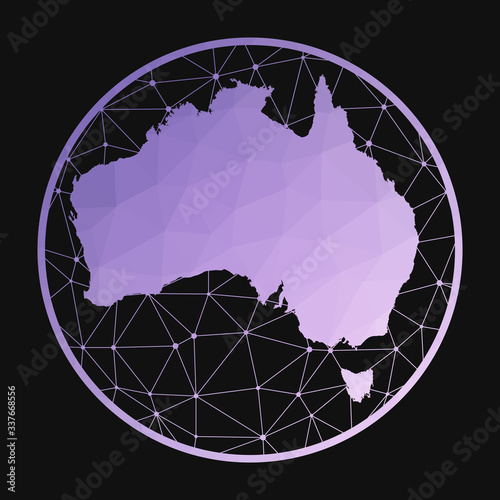 Australia icon. Vector polygonal map of the country. Australia icon in geometric style. The country map with purple low poly gradient on dark background.