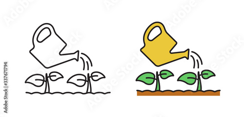 Icon watering plants. Concept of gardening. Vector illustration in flat style.
