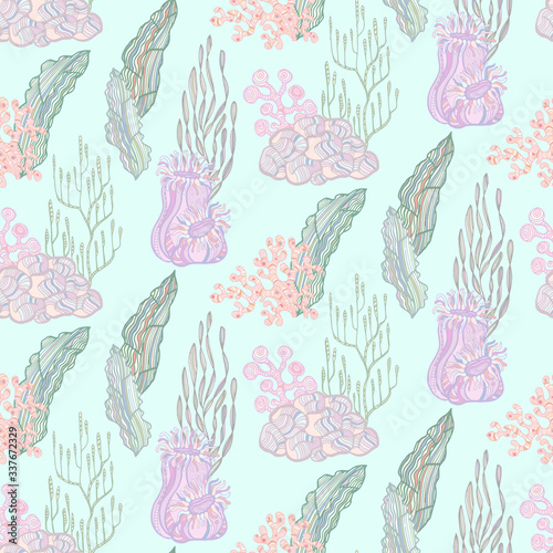 Coral and Algae vector graphic colorful pattern