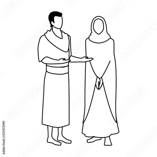 couple of people pilgrims hajj on white background