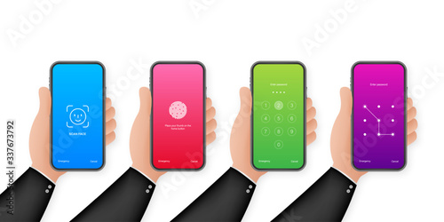 Screen lock authentication password smartphone background template. Illustration of phone ID recognition screenlock password or lockscreen passcode numbers display.