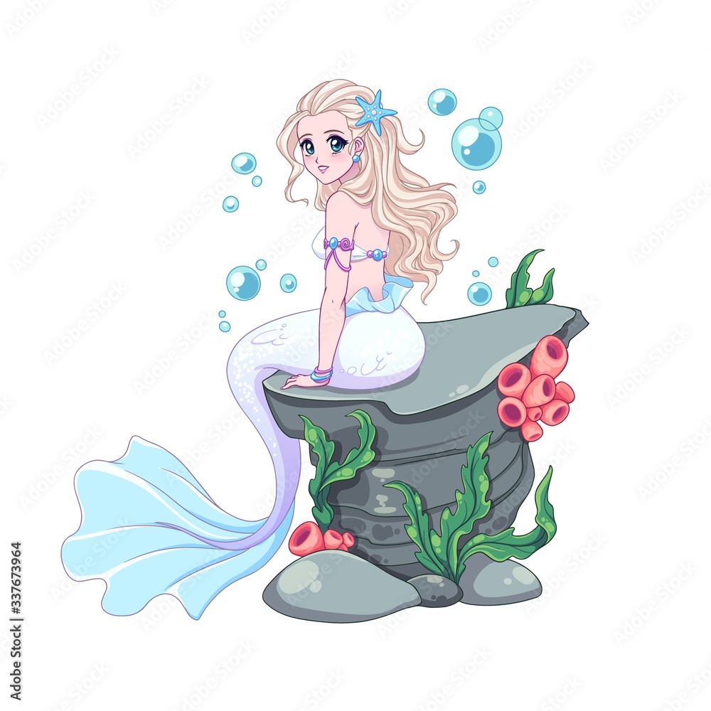 a wonderful attractive looking anime mermaid with fantasy fishes around  her, generative ai technology Stock Illustration | Adobe Stock
