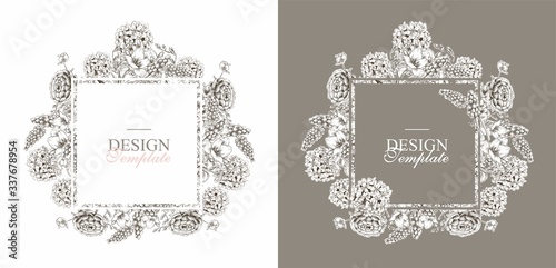 Flowers spring bouquet with vintage with window for text and banner sales