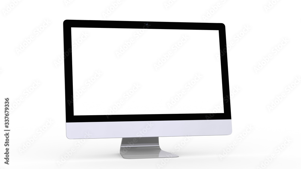 flat monitor white screen computer, pc display digital illustration screen and slim 3d flat monitor white screen computer, pc display digital illustration screen and slim 3d