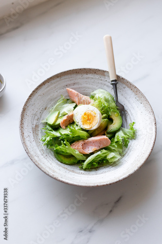 Smoked salmon salad, egg and vegetable
