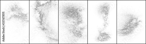 Set of distressed black texture. Dark grainy texture on white background. Dust overlay textured. Grain noise particles. Rusted white effect. Grunge design elements. Vector illustration, EPS 10.