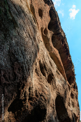 Danxia landform in China. Mountain forest pictures.