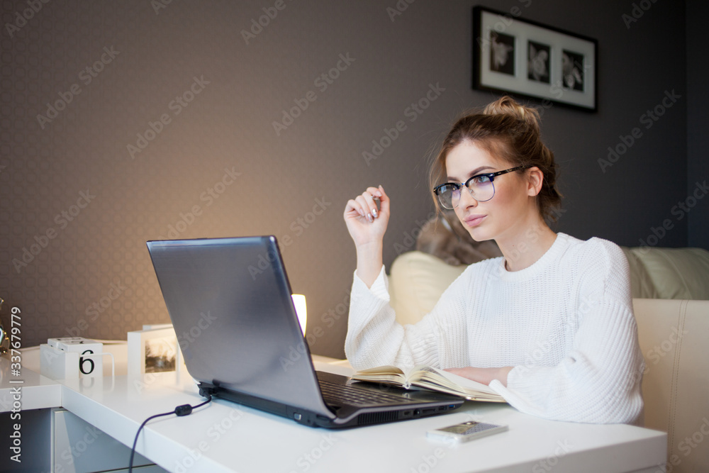 Remote communication and online work. Workplace at home Remote communication and online work. Workplace at home