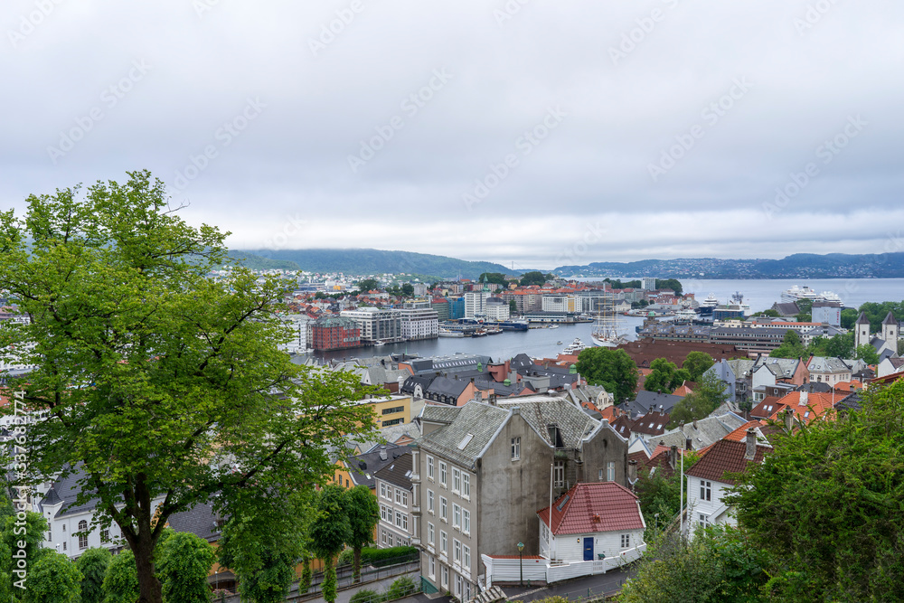 View of street and authentic houses of Bergen.