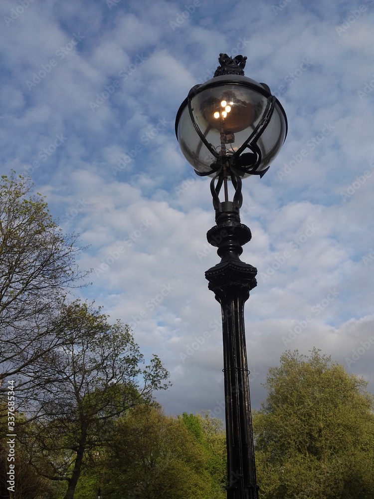London in April, 2017.  A gas lamp in Hyde Park