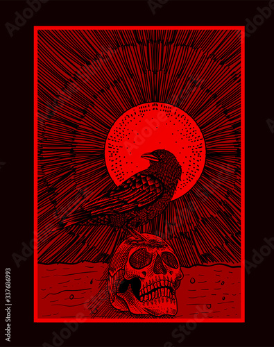 Vector illustration crow with engraving gothic vintage good for print.