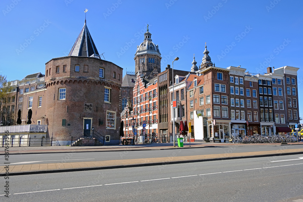 Fototapeta premium City scenic from Amsterdam in the Netherlands with the Niklaas church