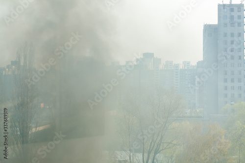 Photography Top view of a fire erupted in the forest