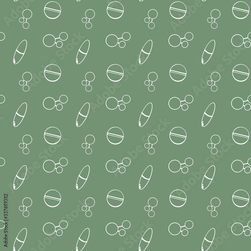 Pill  capsule on a green background. Digital doodle art seamless contour pattern. Print for banners  posters  paper  textiles.